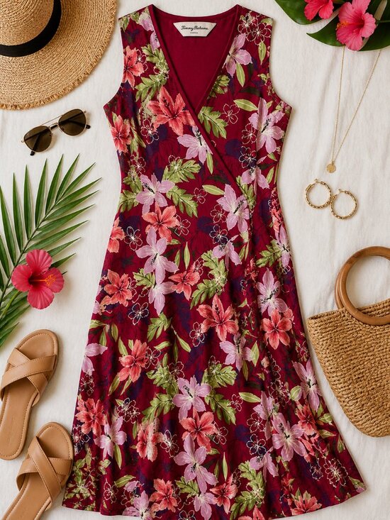 Tommy Bahama Dresses & Skirts - Tommy Bahama 100% Silk Floral Wrap Dress Red XL 16 NWT Tropical